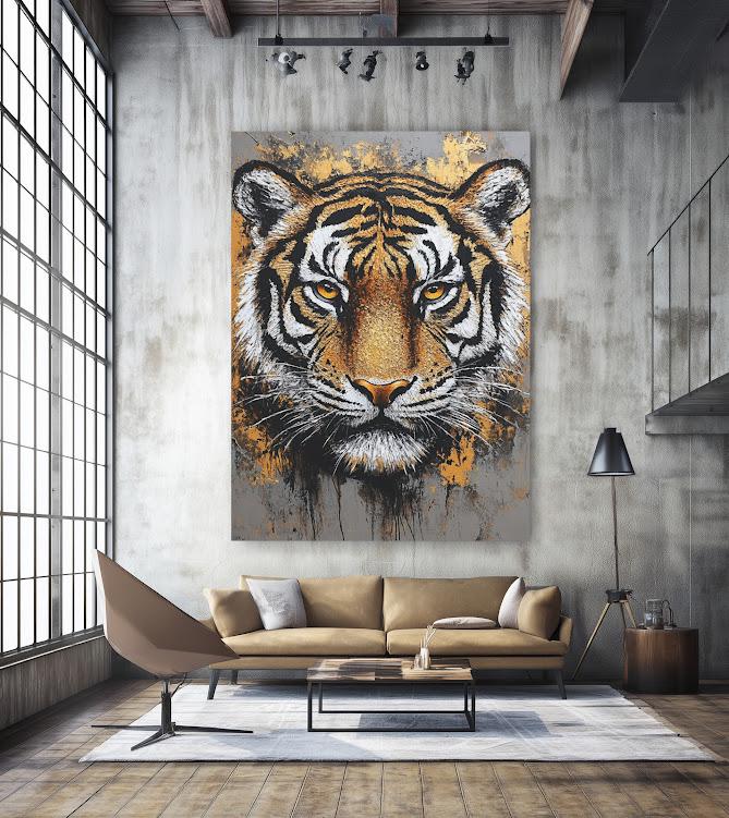 Tiger Portrait Canvas | Modern Animal Wall Art | Man Cave Decor — Framed Print wall art