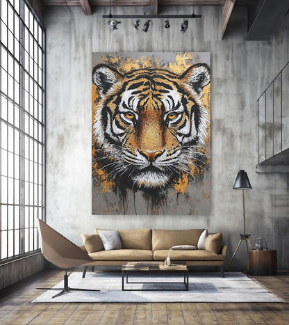 Tiger Portrait Canvas | Modern Animal Wall Art | Man Cave Decor — Framed Print wall art