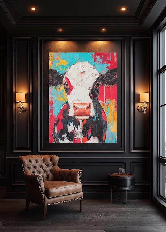 Colorful Highland Cow Canvas Print | Modern Farmhouse Wall Art | Large Rustic Animal Poster — Framed Print wall art