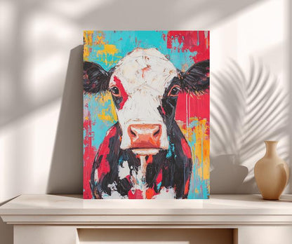 Colorful Highland Cow Canvas Print | Modern Farmhouse Wall Art | Large Rustic Animal Poster — Framed Print wall art