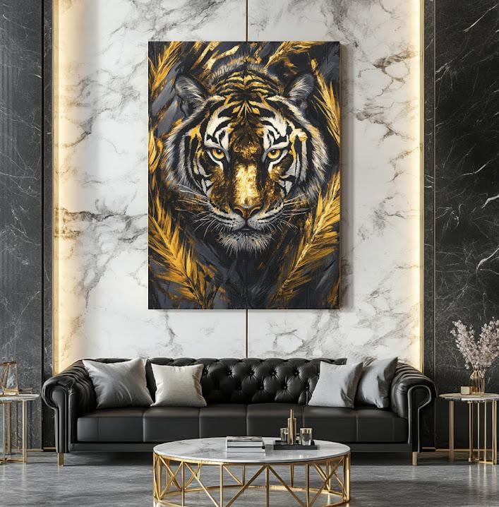 Golden Tiger Canvas Print, Animal Wall Art, Wildlife Home Decor — Framed Print wall art
