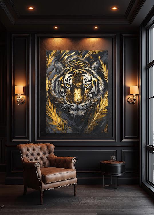 Golden Tiger Canvas Print, Animal Wall Art, Wildlife Home Decor — Framed Print wall art
