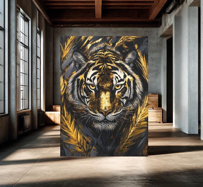 Golden Tiger Canvas Print, Animal Wall Art, Wildlife Home Decor — Framed Print wall art