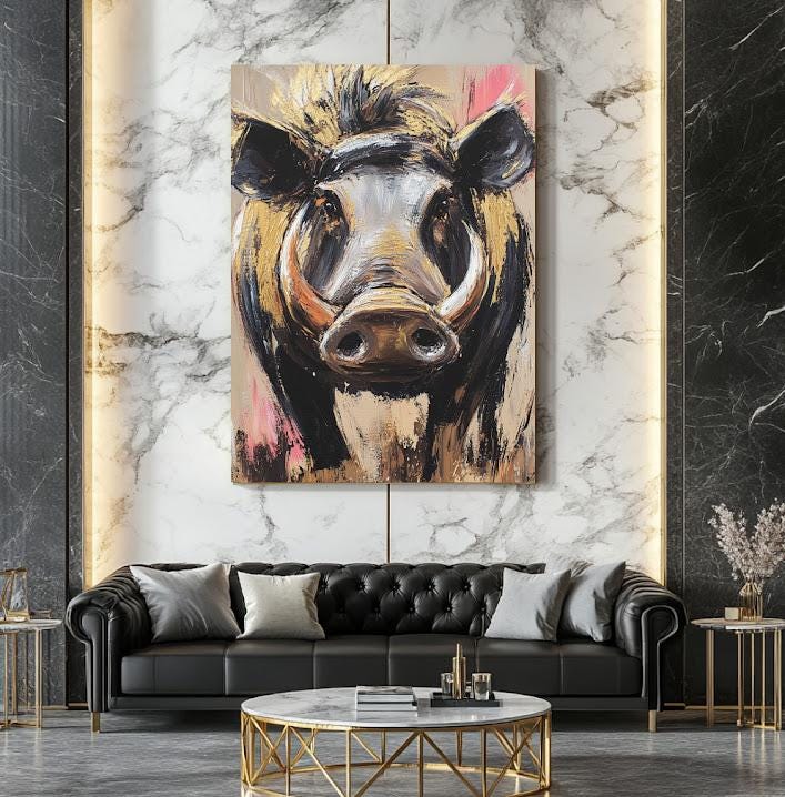 Warthog Canvas Wall Art | Wild Boar Painting | Rustic Animal Decor | Bold Farmhouse Animal Art | Large Jungle Pig Statement