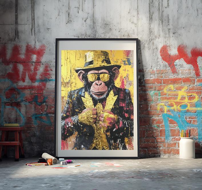 Graffiti Monkey Canvas Print | Modern Wildlife Art — Framed Print wall art
