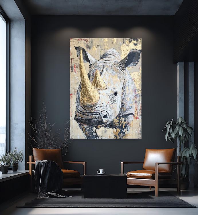 Gold Leaf Rhino Art Print | Modern Safari Wall Decor — Framed Print wall art