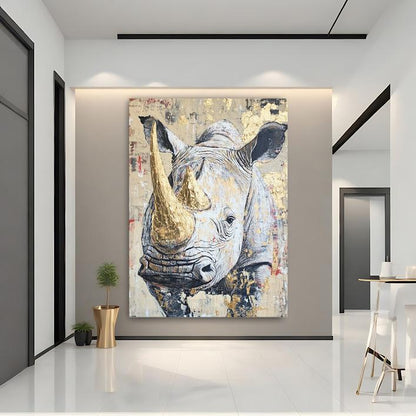 Gold Leaf Rhino Art Print | Modern Safari Wall Decor — Framed Print wall art