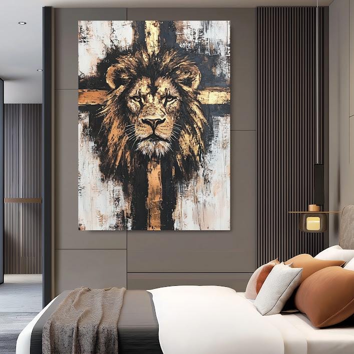Lion of Judah Canvas Art | Christian Scripture Wall Print | Bible Verse Decor | Religious Painting | Jesus Art Hanging |