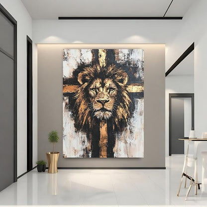 Lion of Judah Canvas Art | Christian Scripture Wall Print | Bible Verse Decor | Religious Painting | Jesus Art Hanging |