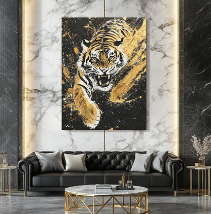 Golden Tiger Canvas Art, Animal Wall Decor, Wildlife Print — Framed Print wall art