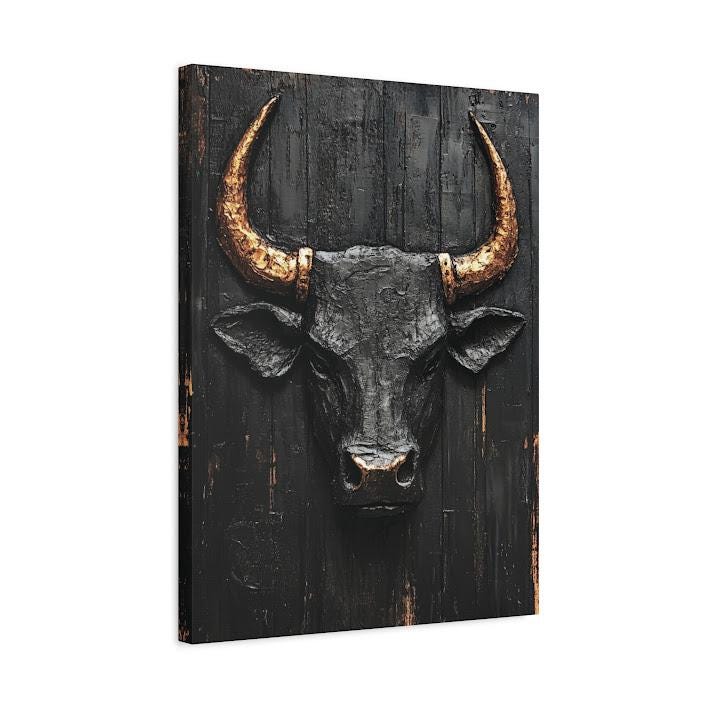Rustic Bull Canvas Print | Abstract Farmhouse Decor | Masculine Skull Art — Canvas wall art