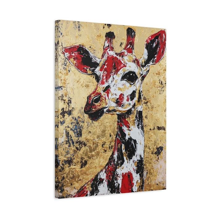 Gold Leaf Giraffe Painting | Modern African Animal Art | Luxury Artwork | Canvas or Poster | Colorful Safari Animal Art —