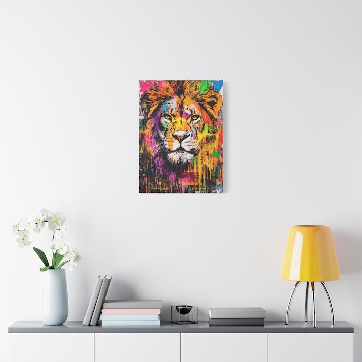 Colorful Abstract Lion Print | Modern Animal Wall Art, King Jungle Poster, Urban Graffiti Painting — Framed Print wall art