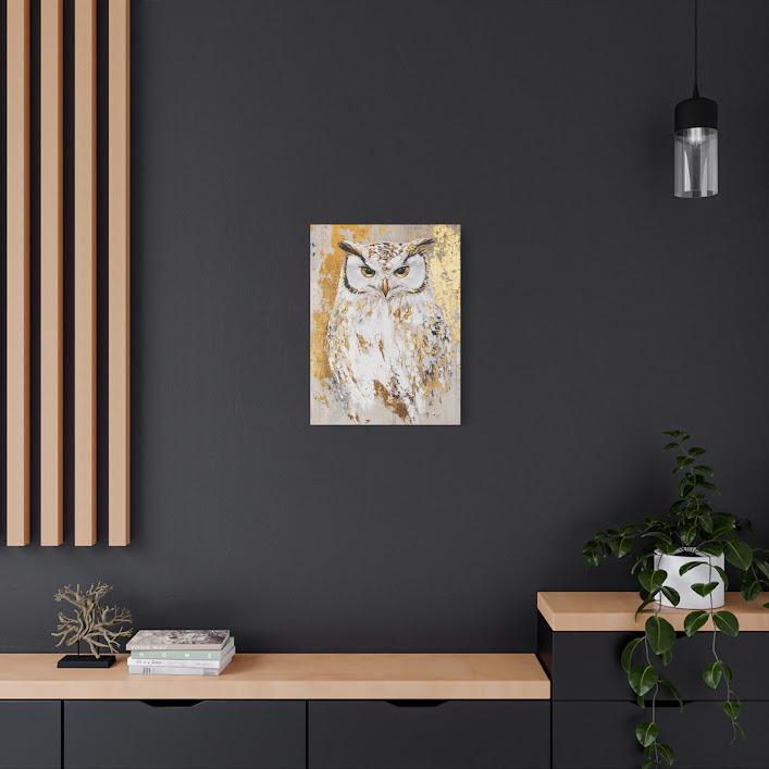 Gold Owl Canvas Art, Modern Animal Print, Large Wall Decor — Framed Print wall art