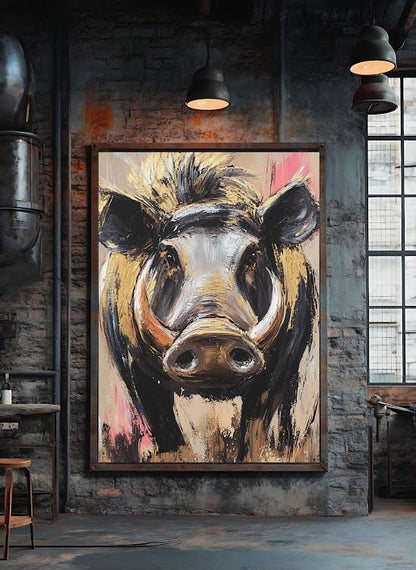 Warthog Canvas Wall Art | Wild Boar Painting | Rustic Animal Decor | Bold Farmhouse Animal Art | Large Jungle Pig Statement