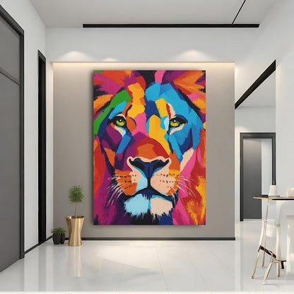 Colorful Abstract Lion Art Print | Modern Wildlife Decor — Framed Print wall art