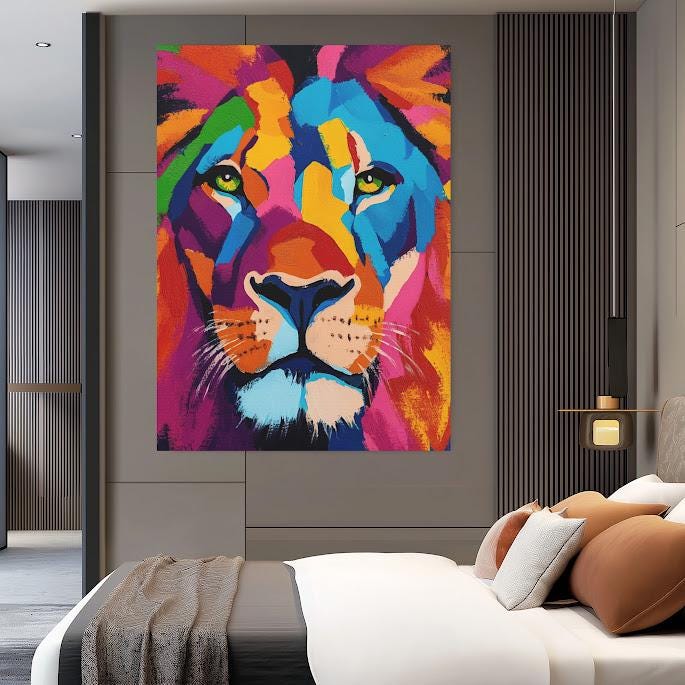 Colorful Abstract Lion Art Print | Modern Wildlife Decor — Framed Print wall art
