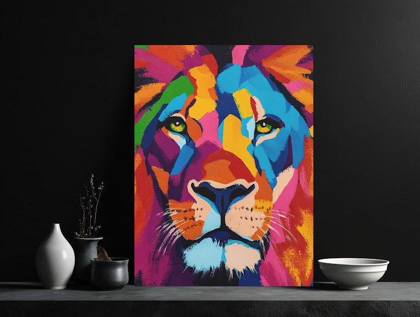 Colorful Abstract Lion Art Print | Modern Wildlife Decor — Framed Print wall art
