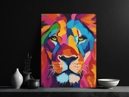 Colorful Abstract Lion Art Print | Modern Wildlife Decor — Framed Print wall art