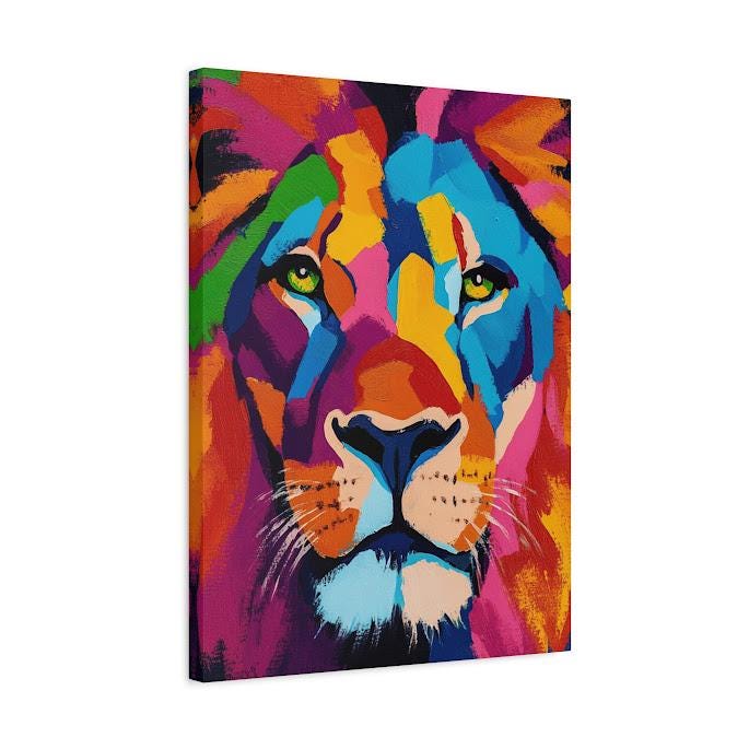 Colorful Abstract Lion Art Print | Modern Wildlife Decor — Canvas wall art