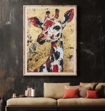 Gold Leaf Giraffe Painting | Modern African Animal Art | Luxury Artwork | Canvas or Poster | Colorful Safari Animal Art —
