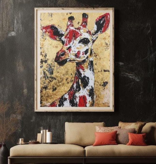Gold Leaf Giraffe Painting | Modern African Animal Art | Luxury Artwork | Canvas or Poster | Colorful Safari Animal Art —