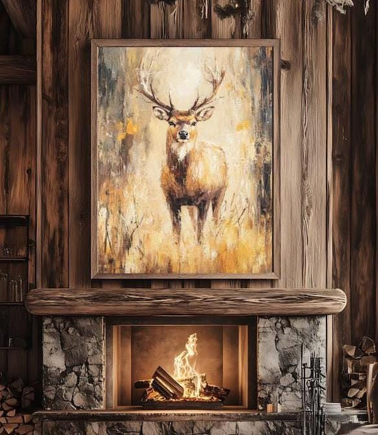 Deer Wall Art | Rustic Stag Canvas | Modern Luxury Forest Animal Decor | Antlers Art for Hunting Cabin, Loft, Man Cave |