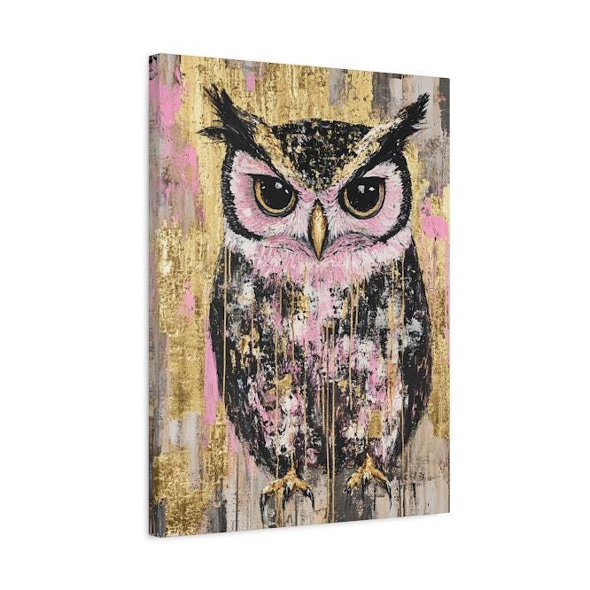 Pink Gold Owl Wall Art | Luxury Bird Canvas Print | Wise Owl Poster for Girls Room Decor | Modern Animal Wall Art | Nursery