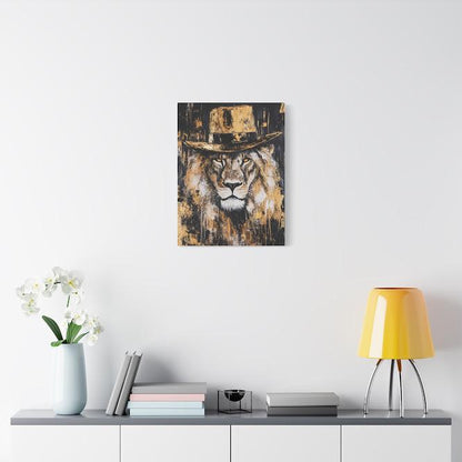 Cowboy Lion Wall Art | Rustic Wildlife Canvas | Gold Safari Poster | Masculine Wildlife Painting | Large Country Lodge Print