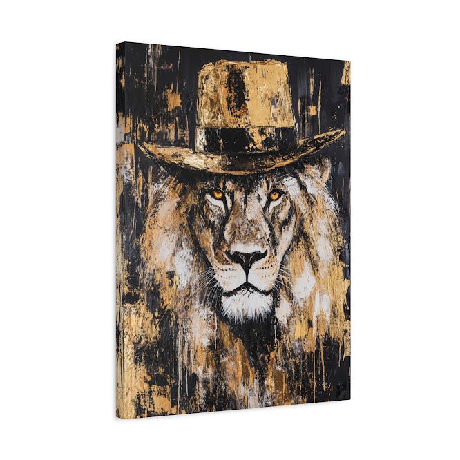 Cowboy Lion Wall Art | Rustic Wildlife Canvas | Gold Safari Poster | Masculine Wildlife Painting | Large Country Lodge Print