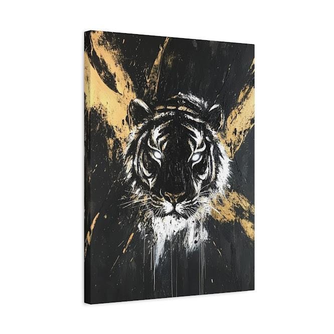 Black and Gold Tiger Art | Modern Jungle Canvas Print | Big Cat Poster — Canvas wall art