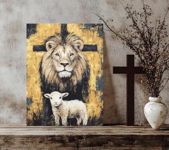Lion of Judah Art | Christian Scripture Wall Print | Bible Verse Decor | Religious Painting | Jesus Art Wall Hanging | Lion &