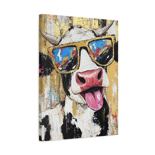 Funny Cow Canvas Print | Colorful Farmhouse Wall Art | Quirky Animal — Canvas wall art