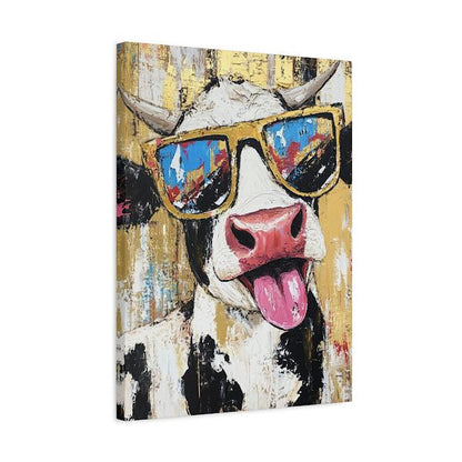 Funny Cow Canvas Print | Colorful Farmhouse Wall Art | Quirky Animal — Canvas wall art