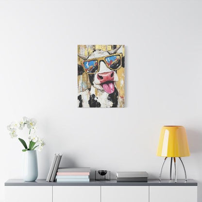 Funny Cow Canvas Print | Colorful Farmhouse Wall Art | Quirky Animal — Framed Print wall art