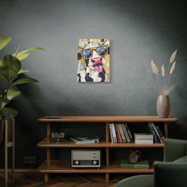 Funny Cow Canvas Print | Colorful Farmhouse Wall Art | Quirky Animal — Framed Print wall art