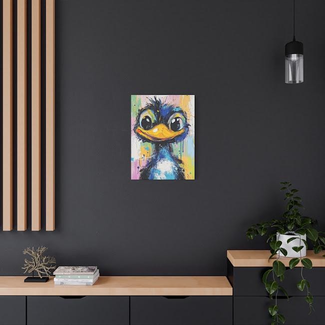 Colorful Bird Canvas Print | Whimsical Nursery, Kids Room Decor, Quirky Wall Art — Framed Print wall art
