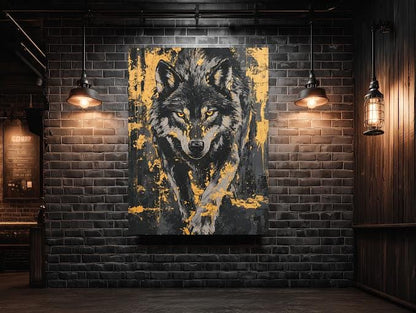 Wolf Wall Art Canvas Print, Rustic Cabin Decor, Moody Wildlife Artwork for Lodge Office — Framed Print wall art