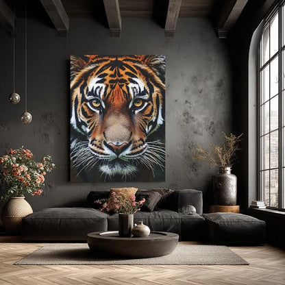 Tiger Wall Art Canvas Print , Wildlife Decor, Safari Animal Artwork for Office or Man Cave, Big Cat Poster — Framed Print