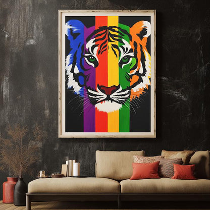 Rainbow Tiger Canvas Print, Colorful Animal Wall Art, Modern Home Decor — Framed Print wall art