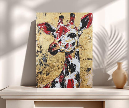 Gold Leaf Giraffe Painting | Modern African Animal Art | Luxury Artwork | Canvas or Poster | Colorful Safari Animal Art —