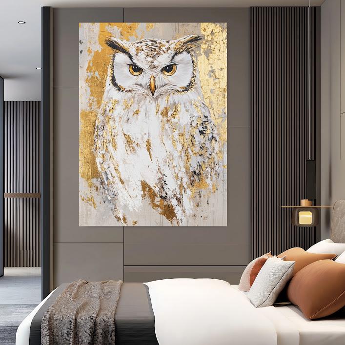 Gold Owl Canvas Art, Modern Animal Print, Large Wall Decor — Framed Print wall art