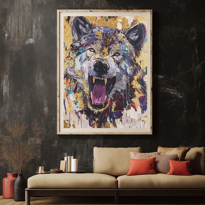 Abstract Graffiti Wolf Canvas Print | Modern Wildlife Art — Framed Print wall art