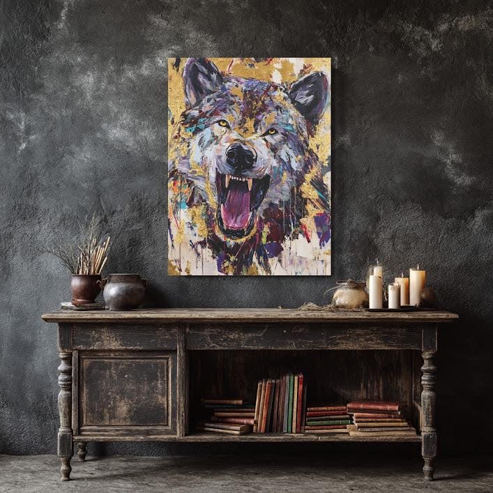 Abstract Graffiti Wolf Canvas Print | Modern Wildlife Art — Framed Print wall art