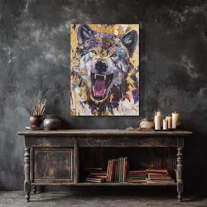 Abstract Graffiti Wolf Canvas Print | Modern Wildlife Art — Framed Print wall art