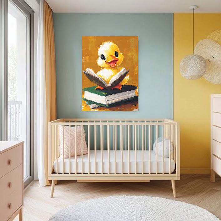 Reading Duck Art Print | Whimsical Animal Classroom Decor — Framed Print wall art
