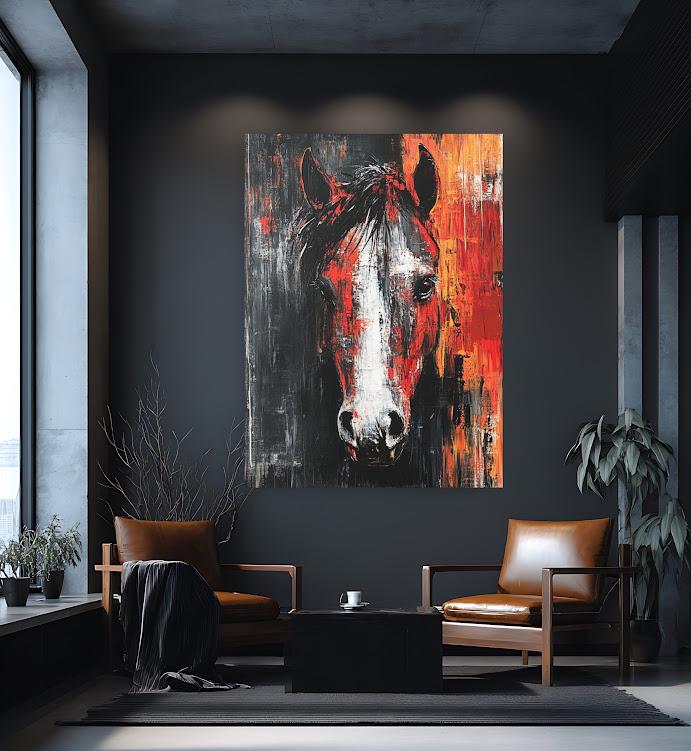 Abstract Horse Canvas Print | Bold Stallion Western Farmhouse Art — Framed Print wall art