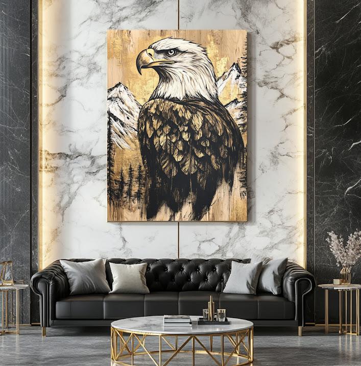 Bald Eagle Canvas Wall Art | Rustic Cabin Decor | Mountain Wall Art | Patriotic Gift | Large Living Room Bird Decor |