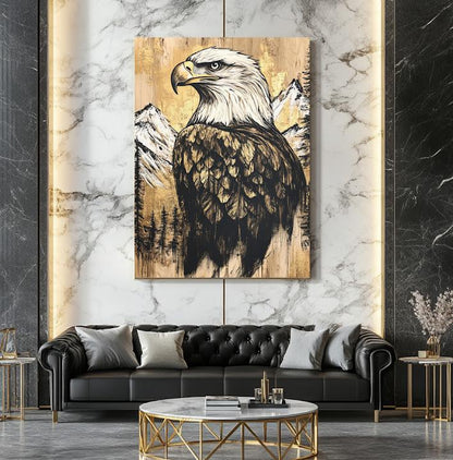 Bald Eagle Canvas Wall Art | Rustic Cabin Decor | Mountain Wall Art | Patriotic Gift | Large Living Room Bird Decor |