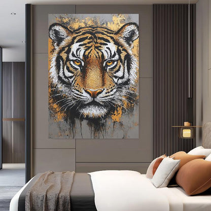 Tiger Portrait Canvas | Modern Animal Wall Art | Man Cave Decor — Framed Print wall art